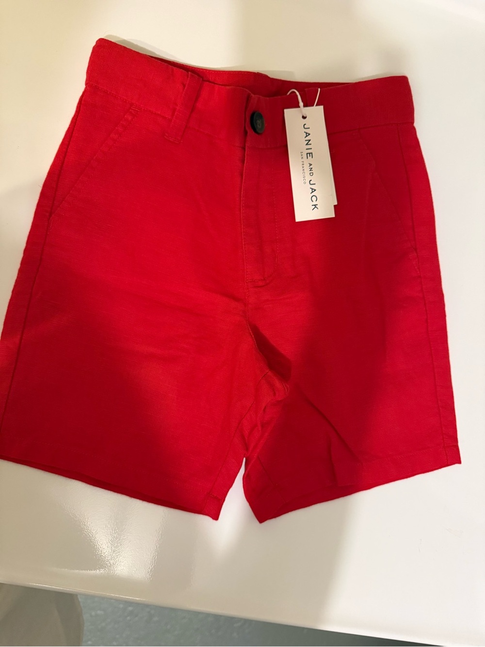 Janie and Jack Bright Red Men's Flat-Front Shorts
